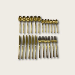 Gold Stainless Steel 24-Piece Tree-Pattern Handle Tableware Set