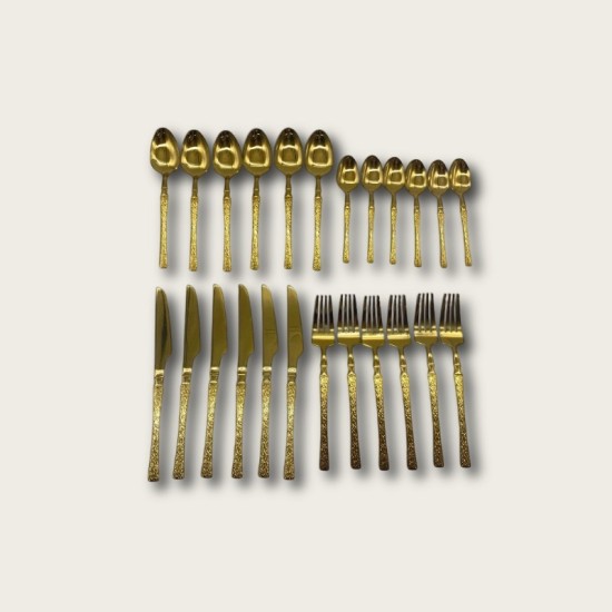 Gold Stainless Steel 24-Piece Tree-Pattern Handle Tableware Set Gold Stainless Steel 24-Piece Tree-Pattern Handle Tableware Set