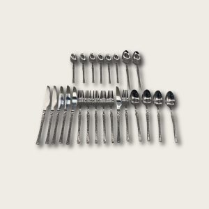 Silver Stainless Steel 24-Piece Tree-Patterned Handle Tableware Set