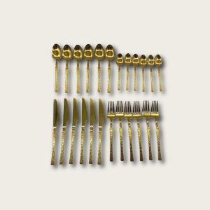 Gold Stainless Steel 24-Piece Tree-Pattern Handle Tableware Set