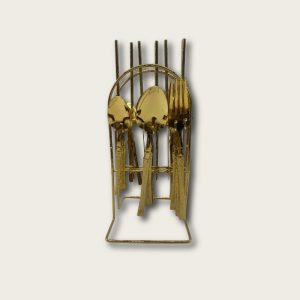 Gold Stainless Steel 24-Piece Tree-Pattern Handle Tableware Set